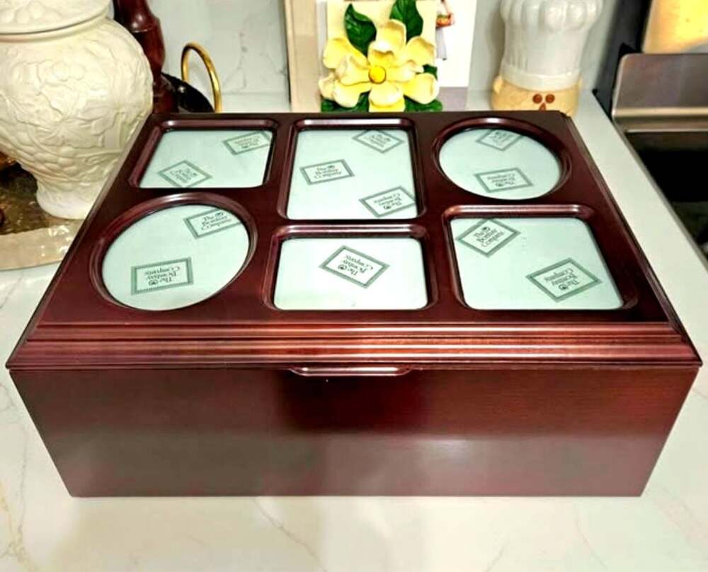 Vintage 1996 The Bombay Company Mahogany Wood Photo Storage Keepsake Box